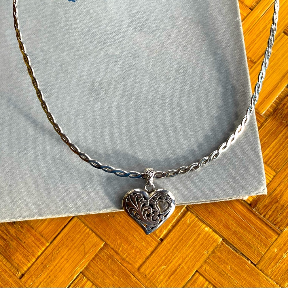 Braided collar & heart necklace, vintage, 925 sterling silver